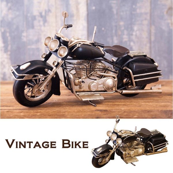 画像1: ヴィンテージカー[オールド バイク]　ブラック(ブリキ製) (約)W.28cm x D.11cm x H.14.5cm