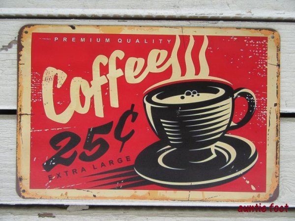 画像1: 【メタルブリキサインプレート看板】コーヒー25¢レッド　(約)W200×H300