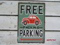 【メタルブリキサインプレート看板】FREE PARKING (約)W200×H300 