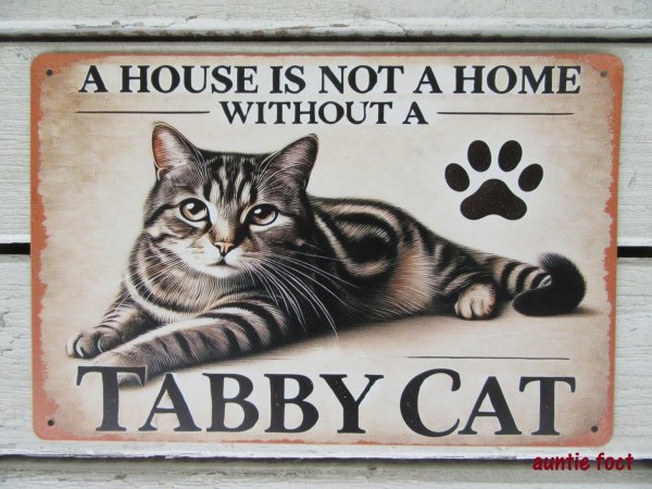 画像1: 【メタルブリキサインプレート看板】TABBY CAT (約)W200×H300 