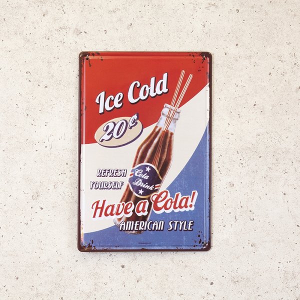 画像1: アンティークメタルエンボスプレートS [HAVE A COLA] ブリキ製 (約) W20 x H30 cm / 170g