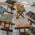 LUMBER JACKS CHAIR ランバージャックスチェア （木製折り畳みアウトドアチェア） LUM-CH SIZE：(約)W31xD25xH31cm　【座部4色からお選び頂けます】