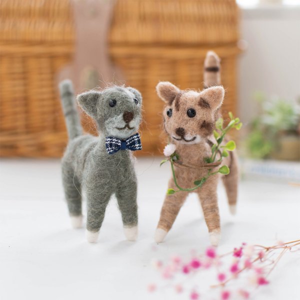 画像1: フェルトアニマル キャットペア【SALE価格】