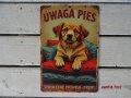 【メタルブリキサインプレート看板】UWAGA PIES(注意犬) (約)W200×H300 