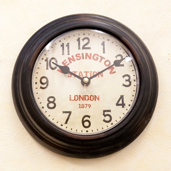 画像1: 【掛時計】 プレステージクロック・ブラック[ラウンド"KENSINGTON STATION"] ΦW.21.5cm 